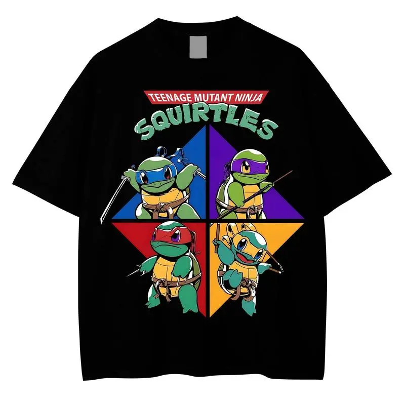 [Sale up to 45%] Squirtles Ninja Tee TMNT Parody Shirt Pokémon Crossover Graphic Top Retro Anime Mashup Style Funny Cartoon Unisex Vintage Streetwear