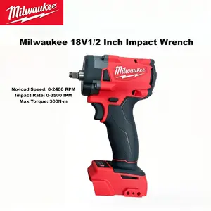 Milwaukee 18V Brushless Cordless 1/2 Inch Impact Wrench construction tools With 300Nm Torque And 0-2100RPM Rotation Speed Sturdy Handheld Power Tool With Stable Working Performance Suitable For Automobile Maintenance And Heavy Duty Truck Repair Work