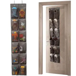 12 Large Pockets Over The Door Hanging Shoe Organizer, LIGHT BROWN COLOR