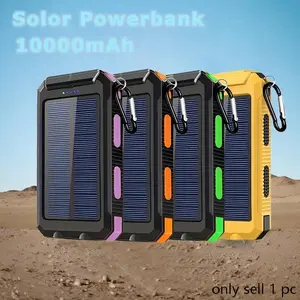 Portable Solar Power Bank, 1 Count 10000mAh External Battery Charger, Multi-functional Power Bank with Strong LED Light & 2 USB Output Ports for Outdoor & Emergency Use, Solar Charging Battery, Solar Powerbank