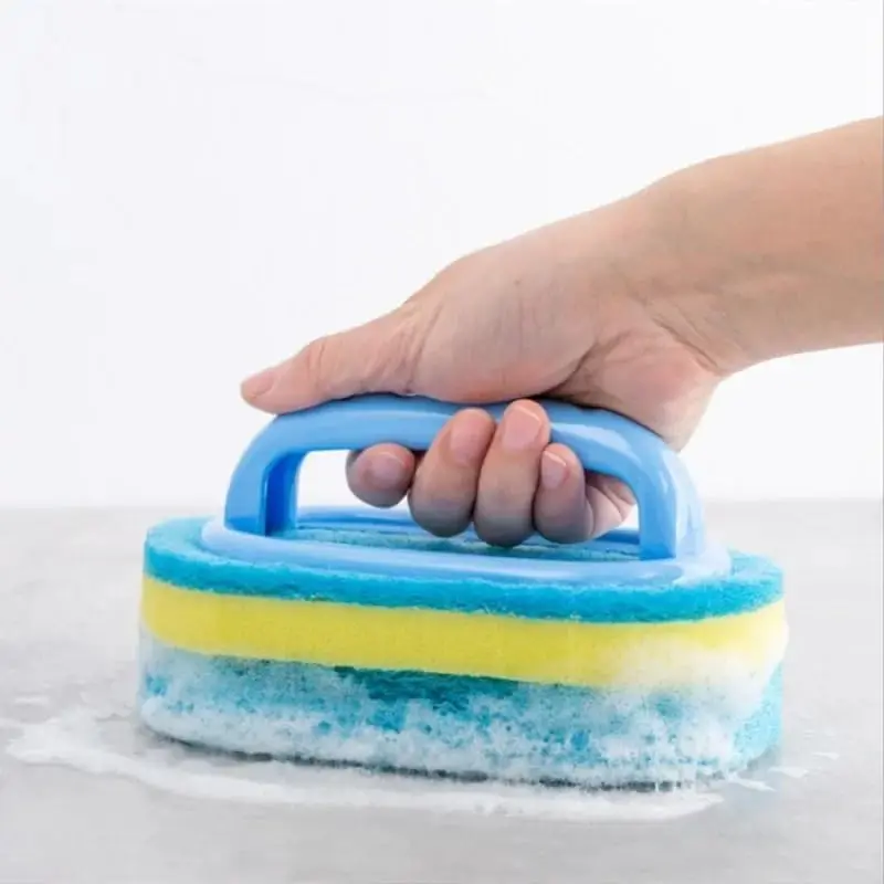 Non-Damaging Stain Removing Kitchen Sponge Wiper with Handle,  for Pot & Bowl Washing, Blue
