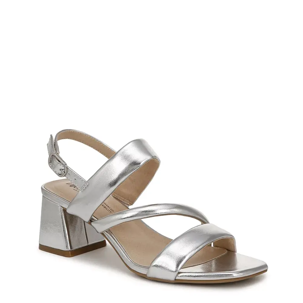 LifeStride Womens Celia Slingback Strappy Dress Sandals Silver Metallic