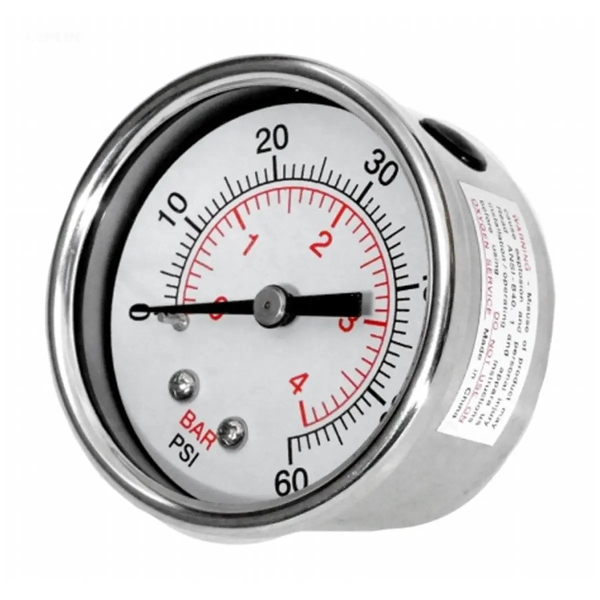 Stainless Steel Gecko Analog Pressure Gauge, 0-60 PSI, Compatible with Waterway Clearwater II Aquatic Fitness Water Filtration Systems, Model 830-4000SS-B, Pressure Gauges
