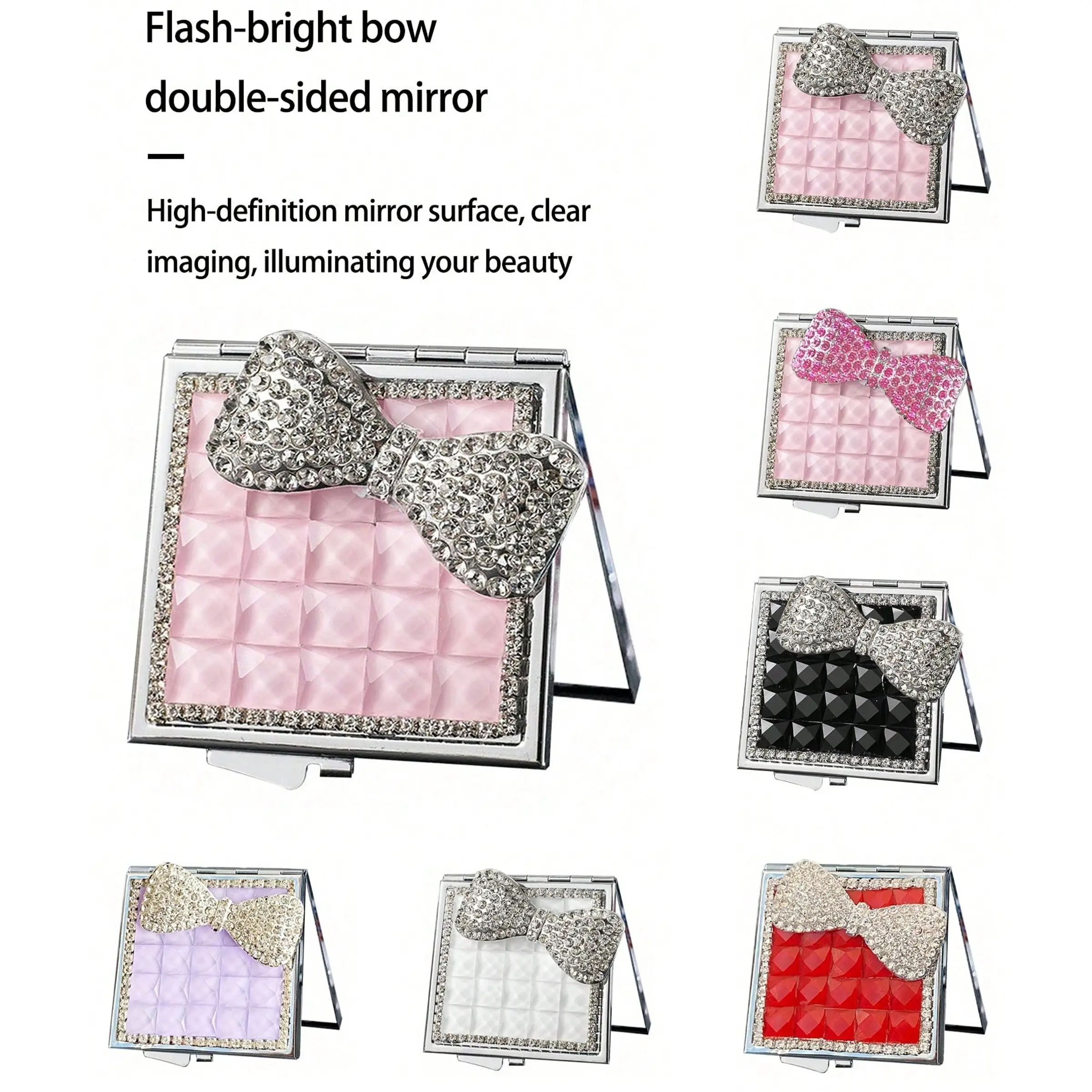 Elegant Bow Mini Dual-Sided Folding Mirror, Portable Makeup Mirror for Purse, Travel, Home Use, Gift for Friends and Family
