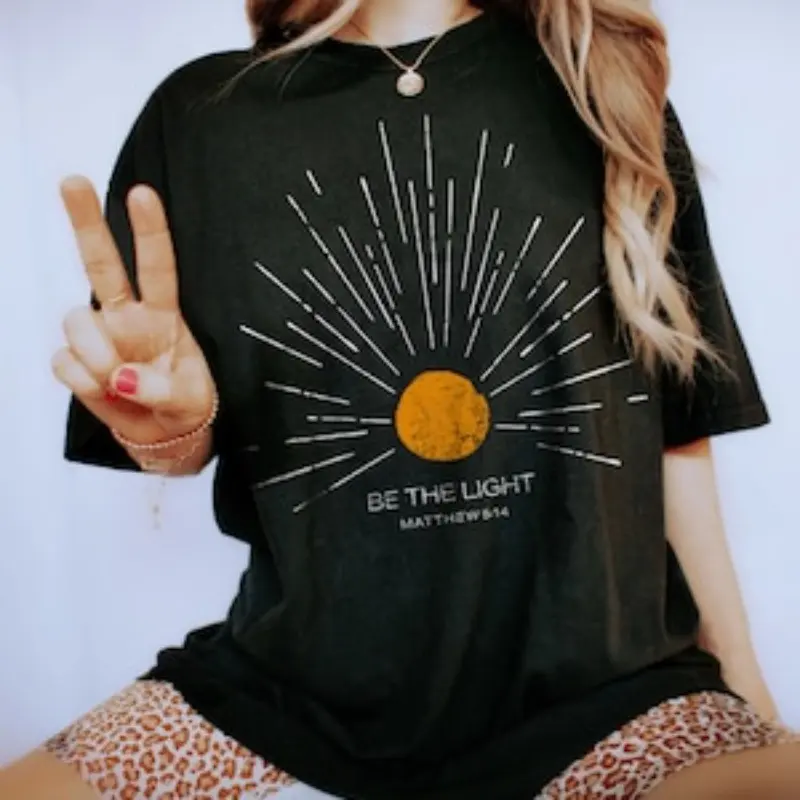 [ Cotton] Be The Light Mathew  Vintage Bible Verse Christian Celestial Tshirt, Boho Shirt, Sun Shirt, Inspirational Gift T-Shirt For Men And Women