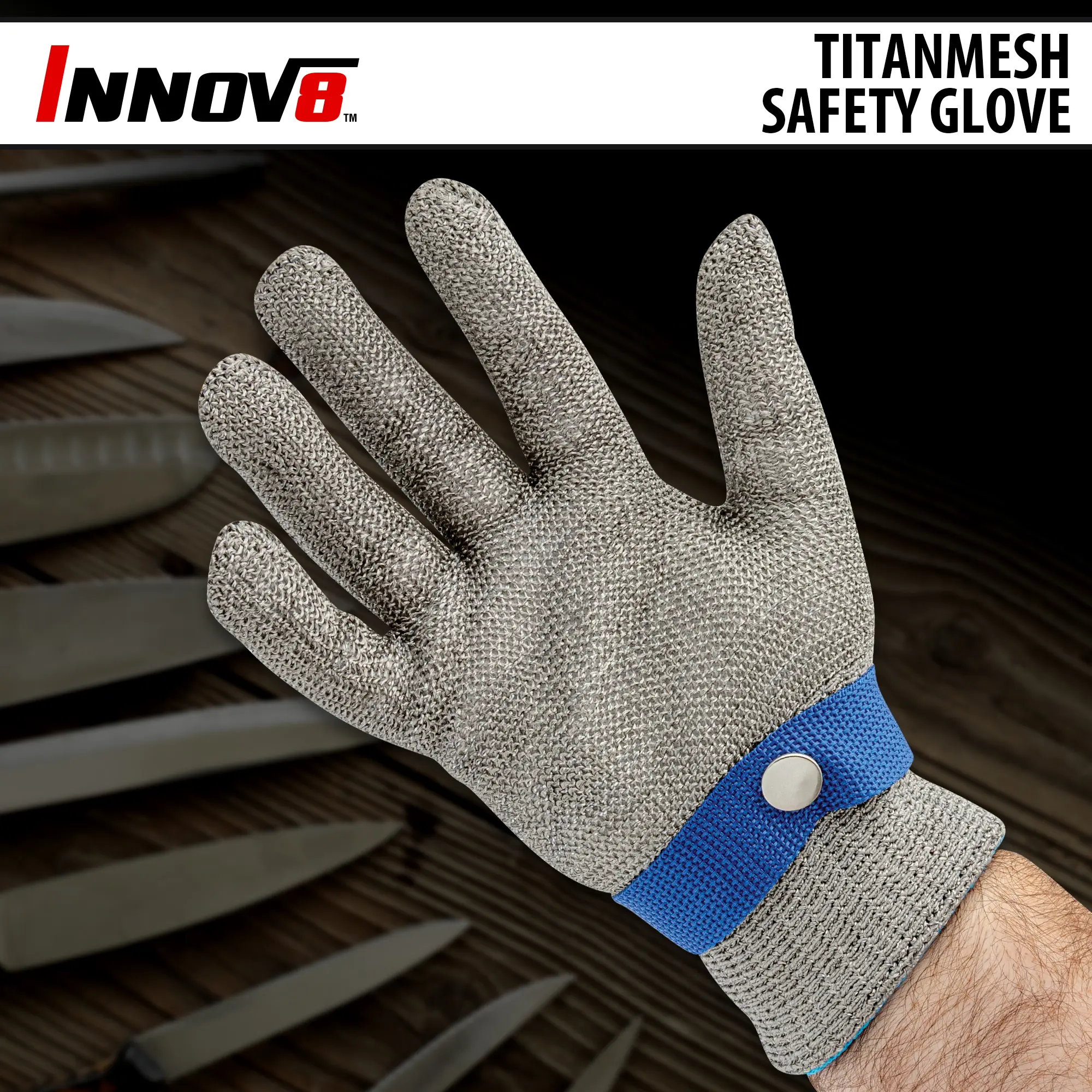 Innov8 TitanMesh Safety Glove - Level 9 Cut Resistant, Ergonomic Design, Grey
