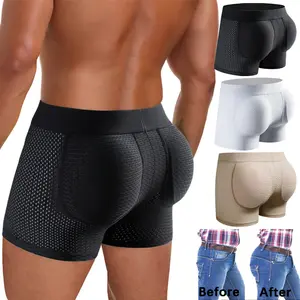 1/2/3/4 Pack Menswear Padded Body Shaper Shapewear Underwear Mesh Breathable Comfortable Lightweight Stretchy Boxer Brief Shorts Soft Butt Lift Hip Enhancer with Removable Pad for All Seasons Plain Lingerie Outdoor Beige