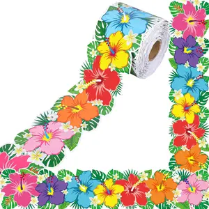 68.9 Ft Tropical Flower Bulletin Borders Summer Hibiscus Classroom Border Trim Hawaii Flowers Scalloped Border Cutouts Luau Bulletin Board Decoration for School Home Wall Office Party Decor