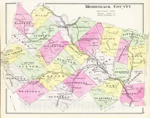 Merrimack County, New Hampshire - Railroad Map, 1892 - Historical Atlas Reproduction