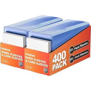 400 Card Sleeves Hard Plastic, Arjiekwei 3"X4" Baseball Cards Protectors Plastic, Premium Card Holder for Trading Sports Baseball Football Game Cards (200 Hard Sleeve + 200 Soft Sleeve)