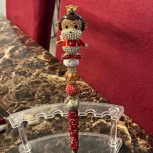 Custom Red Rhinestone Monkey on a Rhinestone Beaded Pen