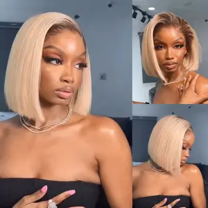 [Summervibes] AliPearl Wig Glueless Straight #4/613 Ombre Bob Wigs 6x8 Closure & 13x4 Frontal Short Bob Wig Blonde with Dark Brown Roots with Baby Hair Human Hair Pre Plucked