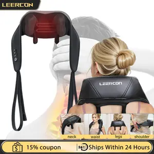 LEERCON Cordless Heat Neck Massager with 6D Kneading Brushless Motor for Deep Tissue Pain Relief - Rechargeable Shiatsu Back & Shoulder Massager for Home Office & Car Use - Perfect Gift for Women & Men electric cervical neck massager