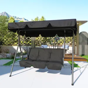 Outdoor 3-Seat Porch Swing with Adjustable Canopy, Thick Cushions, Non-Slip Feet, Strong Spring Hooks, 500 Lbs Capacity, UV-Resistant & Waterproof for Patio Garden Backyard, Outdoor Living Furniture, Patio Furniture Set
