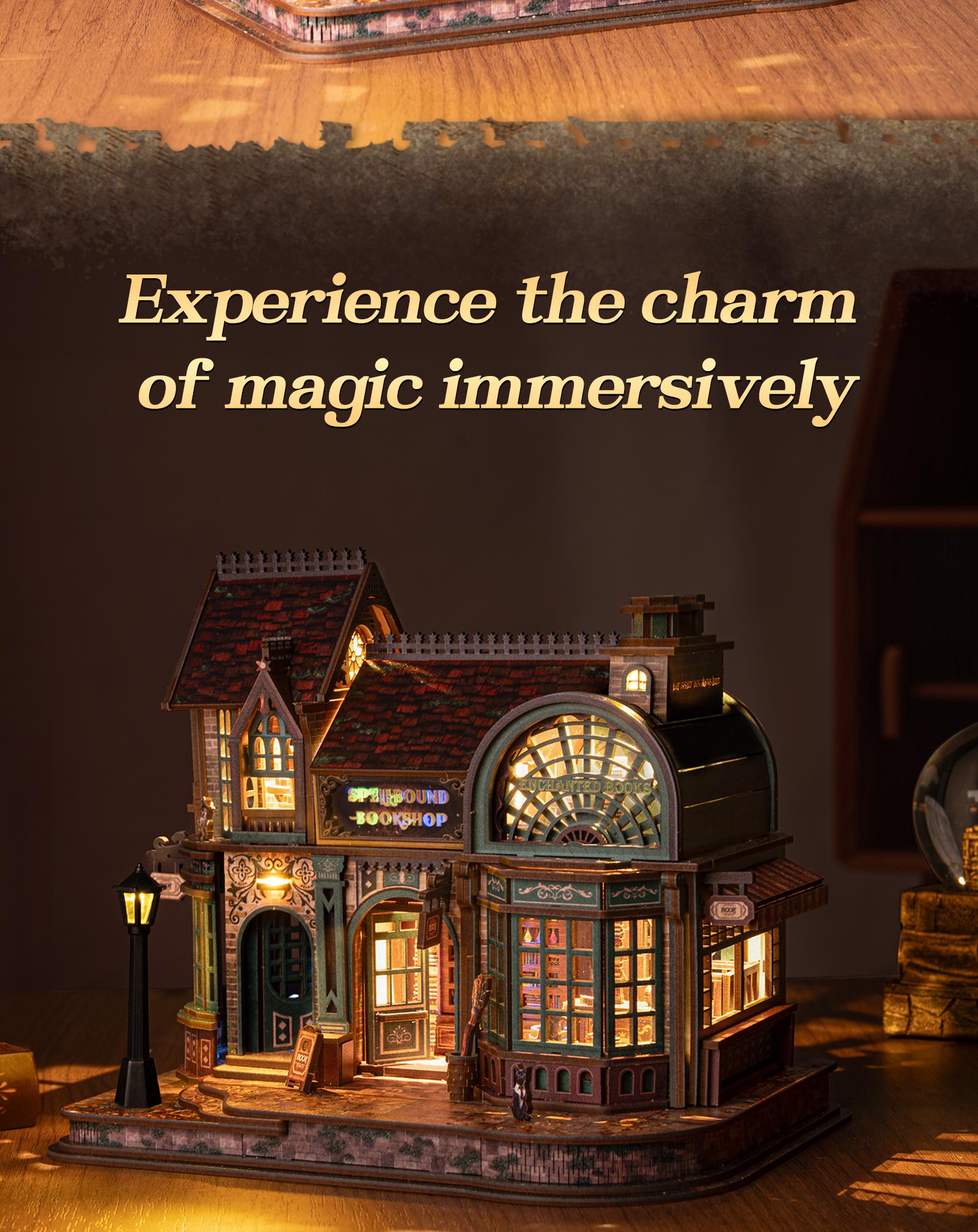 FUNPOLA 3D Wooden Puzzle Magic Bookstore with LED Lights - DIY Miniature Kit, Spellbound Bookshop, Home Décor Display, Creative Gift for Adults and Teens - DealsForYouDays FUNPOLA 3D Wooden Puzzle Magic Bookstore with LED Lights - DIY Miniature Kit, Spellbound Bookshop, Home Décor Display, Creative Gift for Adults and Teens - DealsForYouDays