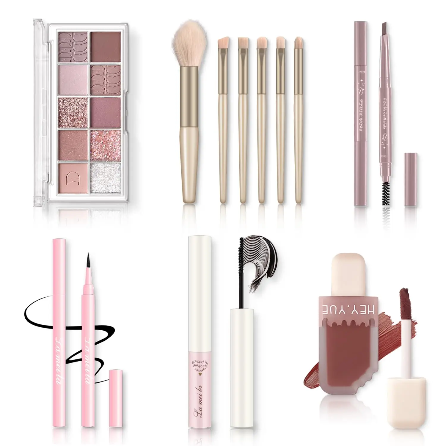 All in One Makeup Kit - Set for Women, Girls & Teens Eyeshadow Palette, Lip Gloss, Eyebrow Eyeliner Pencil, Waterproof Mascara, 6 Pcs Brushes Versatile Iconic