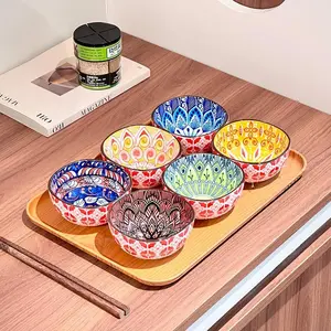 Elegant 3/6 Piece Bohemian Ceramic Sauce Bowls Set, Hand-Painted Kitchen Essentials for Sauces, BBQ, Snacks, and Desserts, Ceramic Salad Bowls