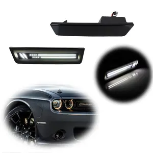 2pcs Sport Smoke White LED Front Side Marker lamps Lights For 2008 2009 2010 2011 2012 2013 2014 Dodge Challenger,Replace OEM # 68043394AA CH2555100 REPD104501 68043395AA
