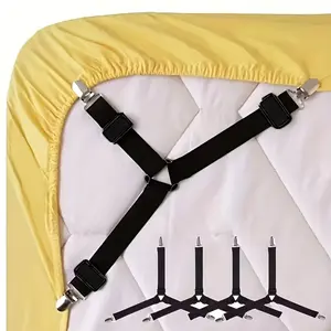 Adjustable Elastic Bed Sheet Straps with Clear Clips, Non-Slip Nylon Fasteners, Easy to Clean, 4pcs Set for Bedding & Sofa Cushions, Sheet Holder Straps