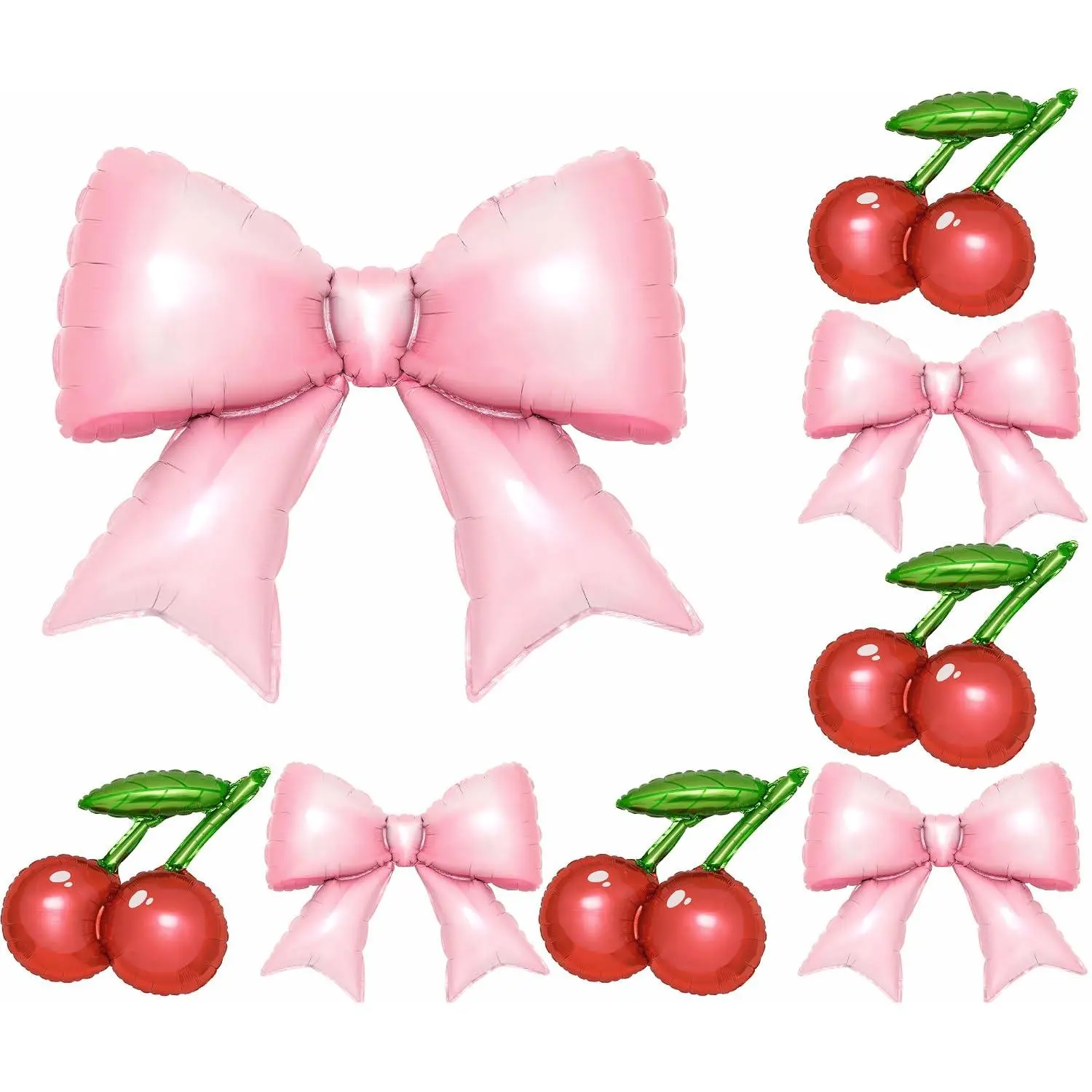 8 Pcs Pink Bow And Red Cherry Foil Balloons For Cherry Birthday Decorations, Pink Bow Birthday Decorations Cherry One Berry Sweet Girl Party Cherry Baby Shower Cute Girly Cherry Theme Decor