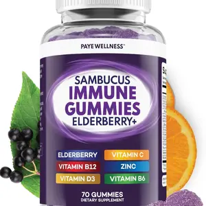 Sambucus Elderberry Gummies with Vitamin C, Zinc, Vitamin D3, Vitamin B6 & B12 Supplement Dietary Natural