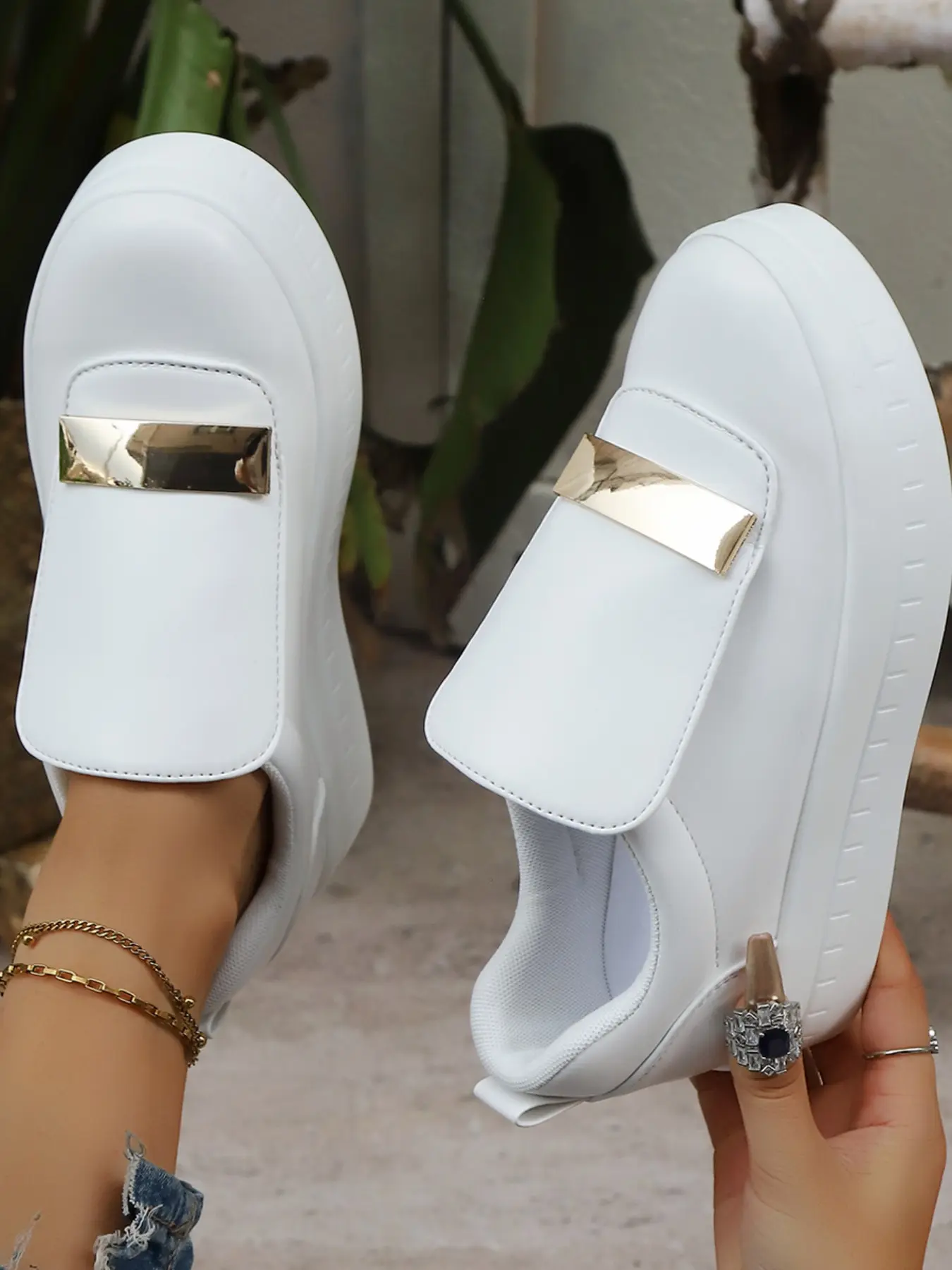 Summer New Thick Sole Flatform Women Loafers Casual Flats Shoes, Daily Wear Shoes, Solid Pattern PU Upper Material, Rubber Sole, Less Than Ankle Height, All Seasons, Summer Footwear Shoe