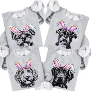 Puppy Love Dog Sweatshirt -Sport Grey, 50 Dog Breeds in Bunny Ears Graphic, Cute Easter Puppy Crewneck, Cozy Gildan Unisex Pullover for Dog Lovers, Spring Holiday Outfit - AL