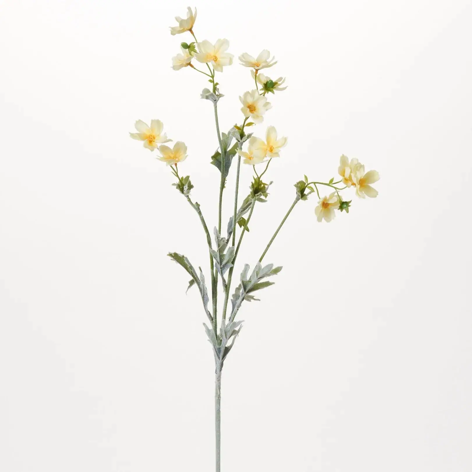 Decorative White & Yellow Mini Wildflower Cosmos Pick - Wired Bendable Single Long Stem Faux Floral Spray with Leaf, 28" in (25 to 29 in), Floral Decor for Botanical Aesthetic Room Decor