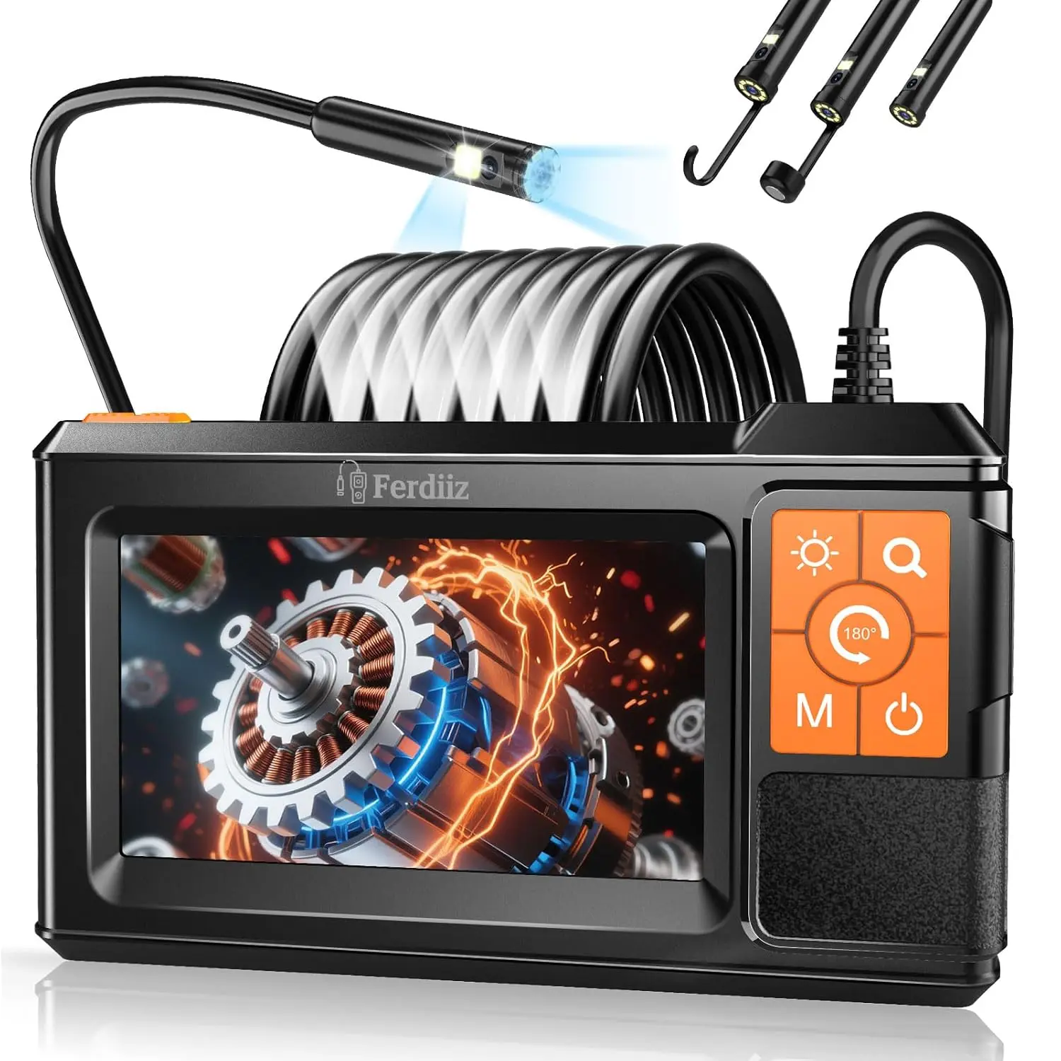 Endoscope Camera with 4.3" IPS Screen, 1920P HD Inspection Camera with 8 LED Lights, 16.5ft Semi‑Rigid IP67 Waterproof Snake Camera, for Automotive & Pipe Maintenance