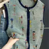 French Retro Trendy Loose Crew Neck Button Sweater Vest, Women's Art Print Sleeveless Vest for Vacation and Casual Commuting, Spring & Summer