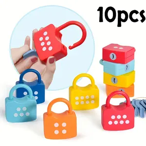 10 sets/box Key Matching | Number Matching Puzzle Lock, Word Recognition and Math for Home and School, Educational Supplies, Mixed Colors, Math Teaching Aid, Math Learning Tools