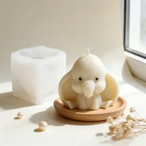 Cute Big Ear Elephant Candle Silicone Mold 3D Sitting Elephant Plaster Crafts DIY Kawaii Animal Handmade Soap Resin Making Tool Home Decor Birthday Gift