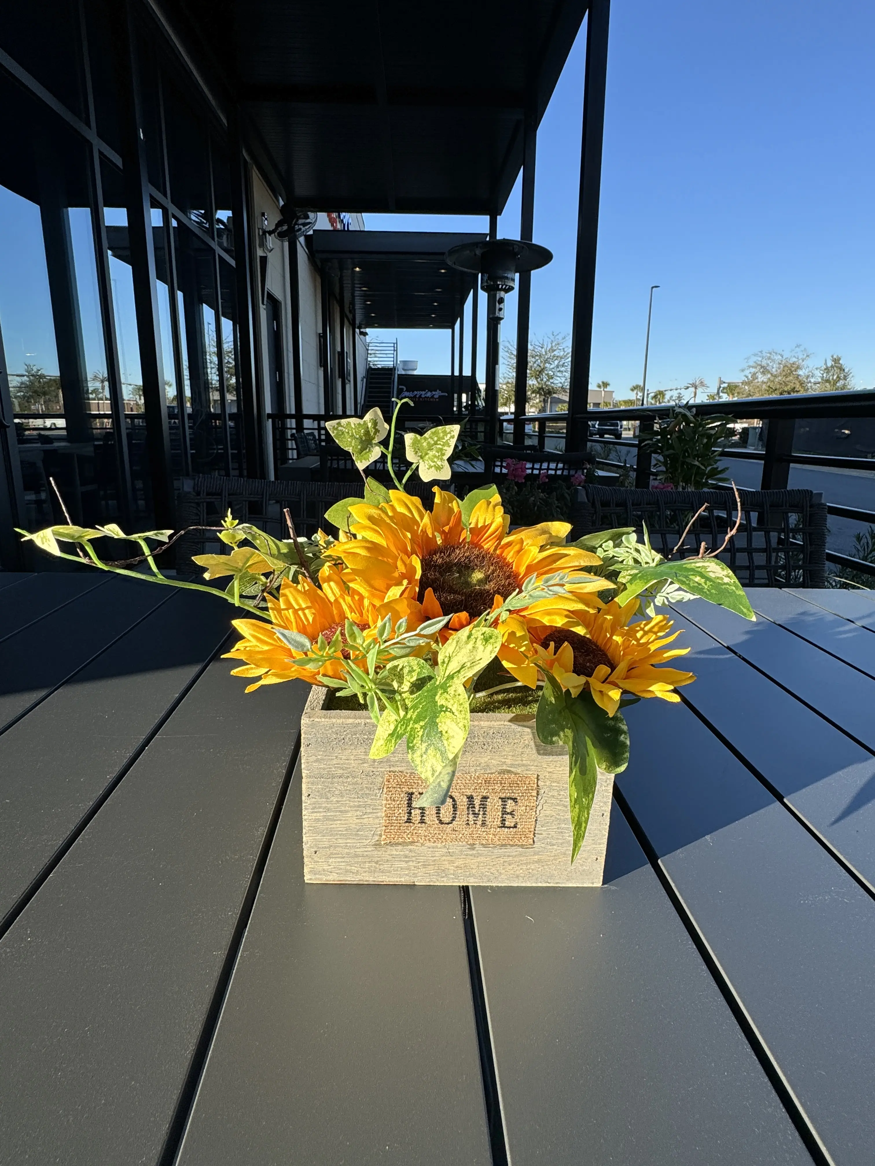 Rustic Sunflower Wooden Box - 7" Tabletop Farmhouse Floral Centerpiece with Artificial Sunflowers - Home Decor Table Accent