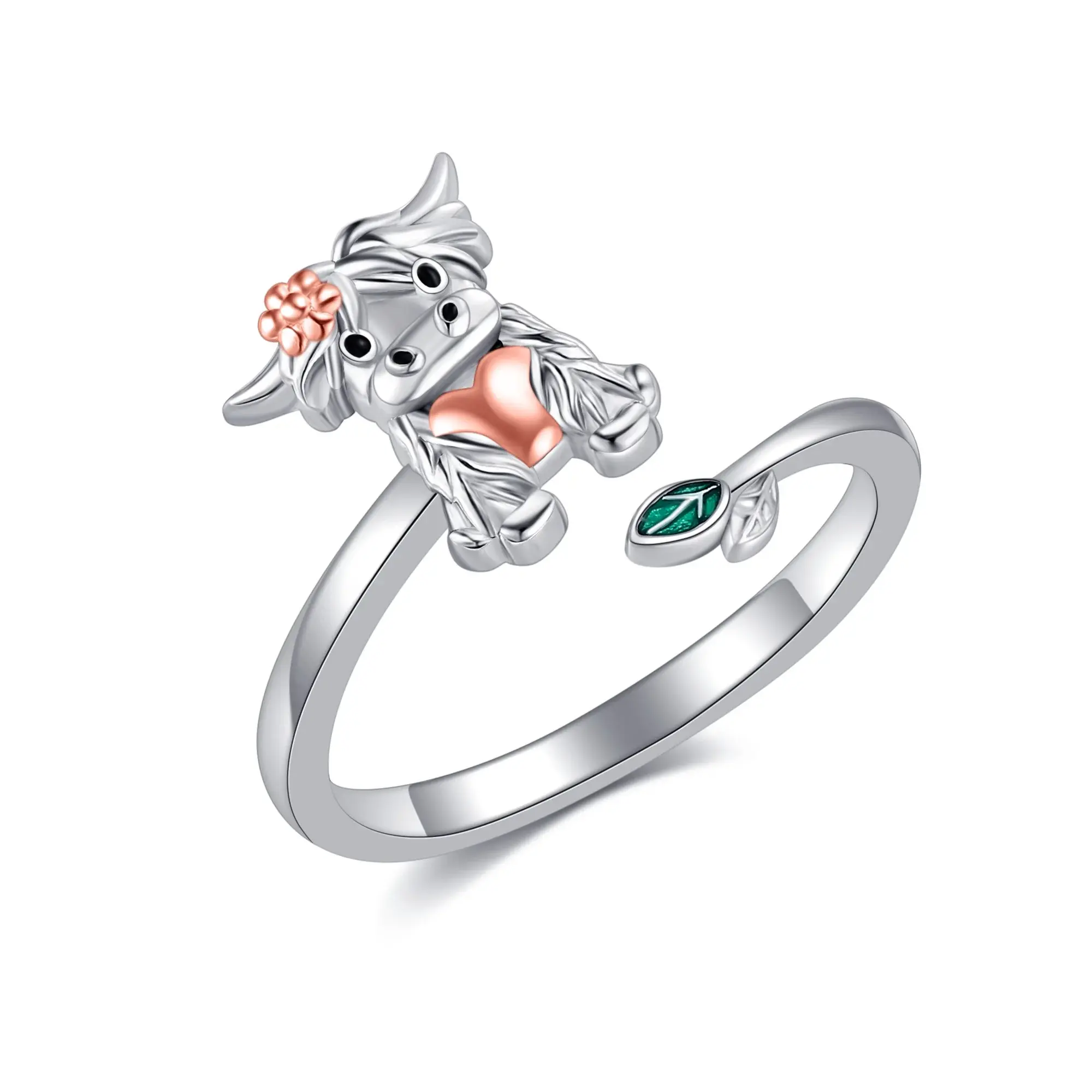 S925 sterling silver alpine cow open ring, sterling silver engraving, carrying the blessing of the plateau, perfect jewelry gift non tarnish