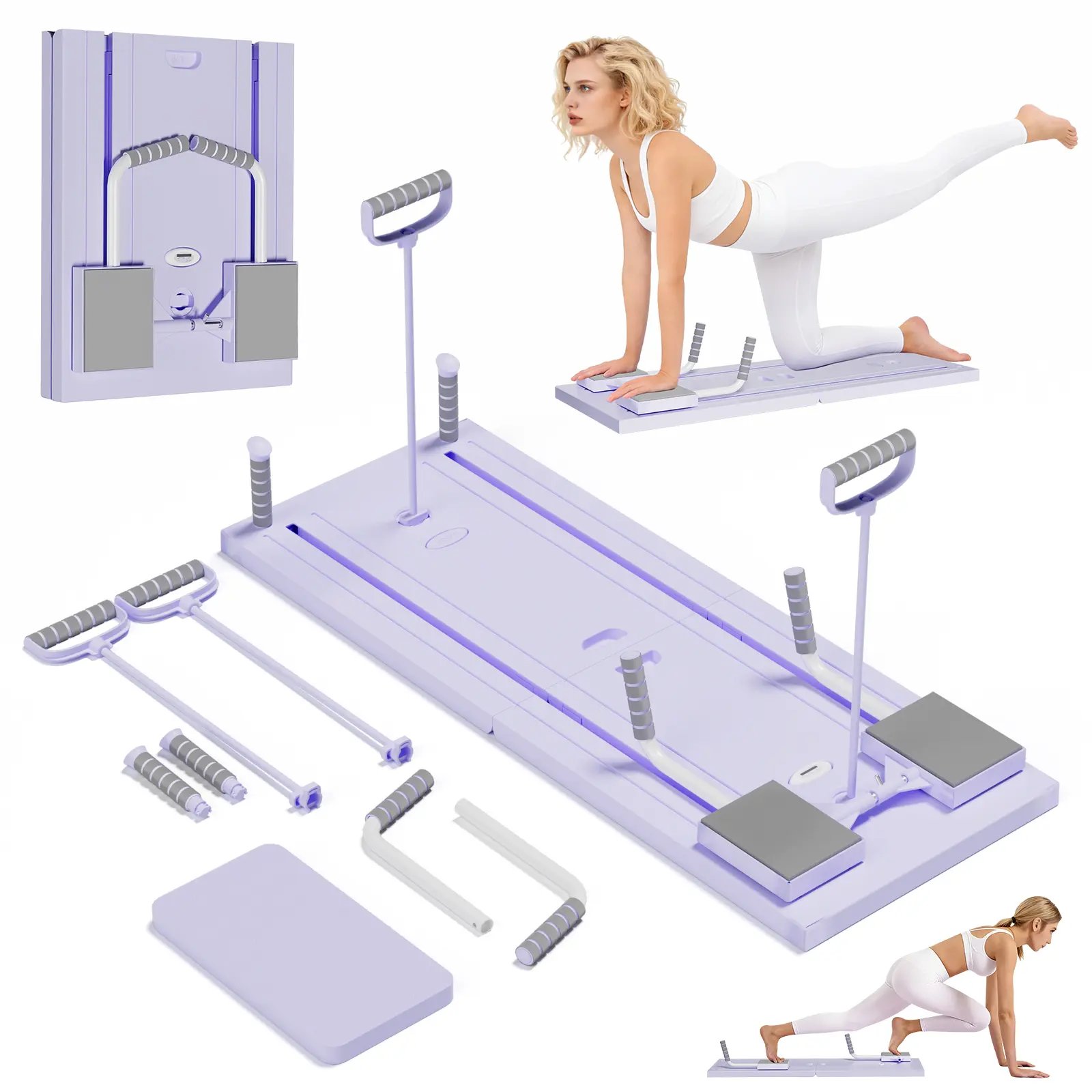 Multi-functional Foldable Pilates Board, 6-in-1 Stomach Workout Equipment for Home Gym, Ab & Core Strength Workout Exercise Platform with Resistance Bands, Timer & Kneeling Pad Home Gym Trainer Home Gym Kit