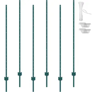 【SummerFinds】VEVOR 6 Feet Fence Post,  , 6 Pack T-Post Heavy Duty Metal Fence Posts, Sturdy Steel Fence Stakes for Garden Yard, Lawn, Farms and Outdoor Wire Fencing, Green