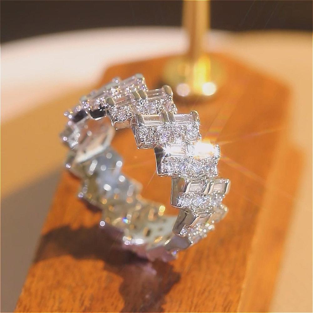 Princess Square Multilayer Stackable CZ Copper Eternity Ring Bride Wedding Engagement Promise Bride Ring Anniversary Rings Daily Party Holiday Gift Women's Jewelry