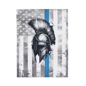 Plush Throw Blanket with Thin Blue Line Spartan Helmet Design, Law Enforcement Gift, Police Officer Decor, First Responder Gift, Sheriff