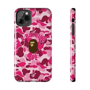 Hypebeast Pink Camo A Bathing Ape Bape Head Streetwear Art Heavy Duty Tough Phone Case Shockproof Drop Protection Trendy Cover for iPhone 11 12 13 14 15 16 17 Pro Max Plus