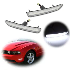 2pcs Clear Lens Front Bumper White LED Side Marker lamps Lights For 2010 2011 2012 2013 2014 Ford Mustang, Replace OEM # AR3Z-15A201-A, AR3Z-15A201-B, FO2551144