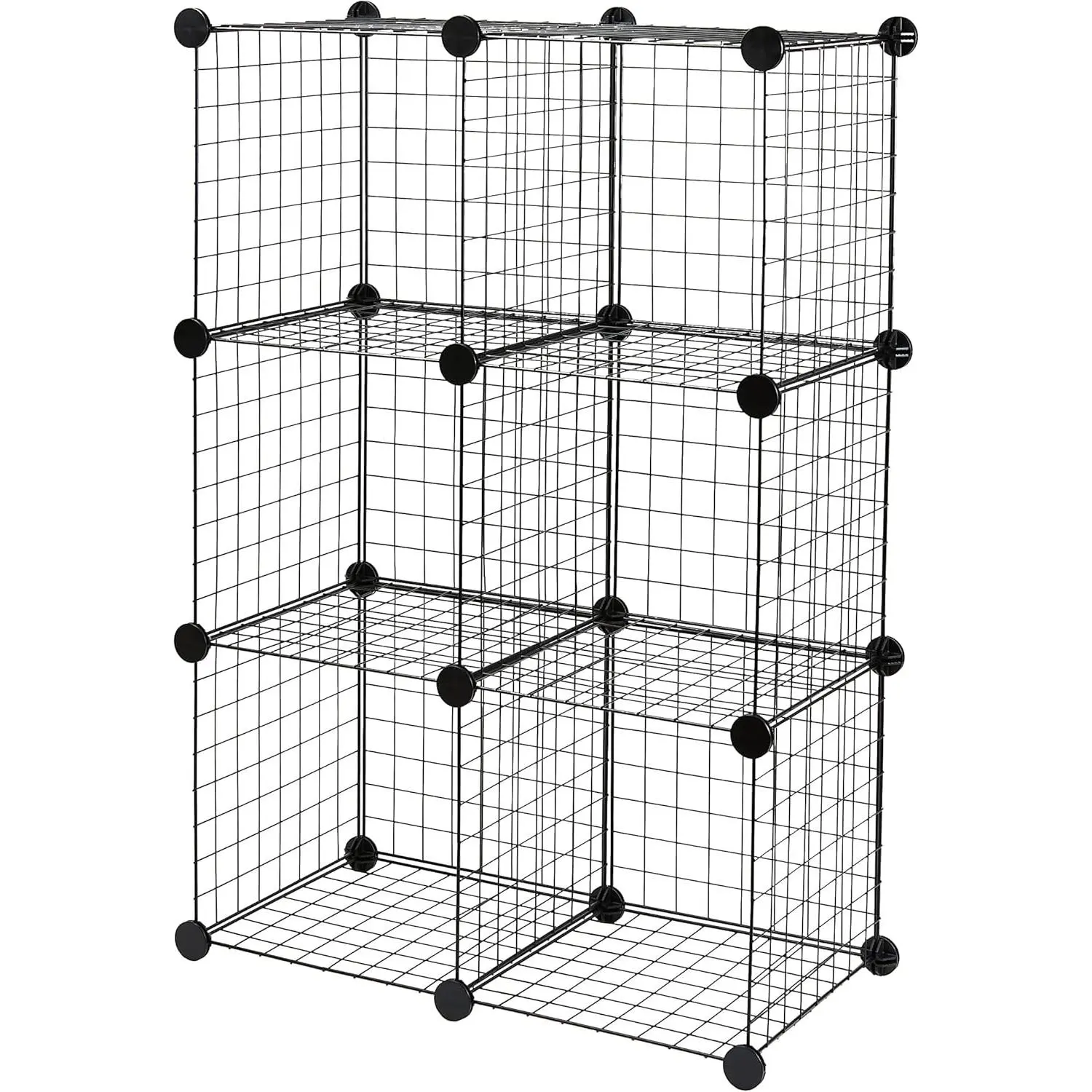 Black 6-Cube Wire Grid Freestanding Storage System Shelf - Stackable, Multifunctional Space Saver Home Organizer Racks - 12.6"D x 26"W x 38"H Home Supplies