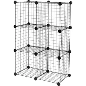 Cube Wire Grid Stackable Storage Shelves, 6-Cube, 12.6"D x 26"W x 38"H, Black