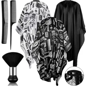 6pcs Professional Salon Barber Capes Set, Men'S Classic Capes for Hair Stylist Hair Cutting Hairdresser Stylists Capes, Hairdressing Tools Set with Adjustable Snap Closure, Neck Duster Brush and Combs, Hairdressing Essentials, Birthday Gifts