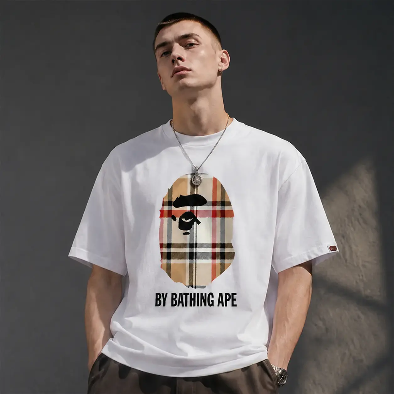 HOT NEW 2026 Streetwear, A Bathing Ape Check by Bathing Tee White/Beige