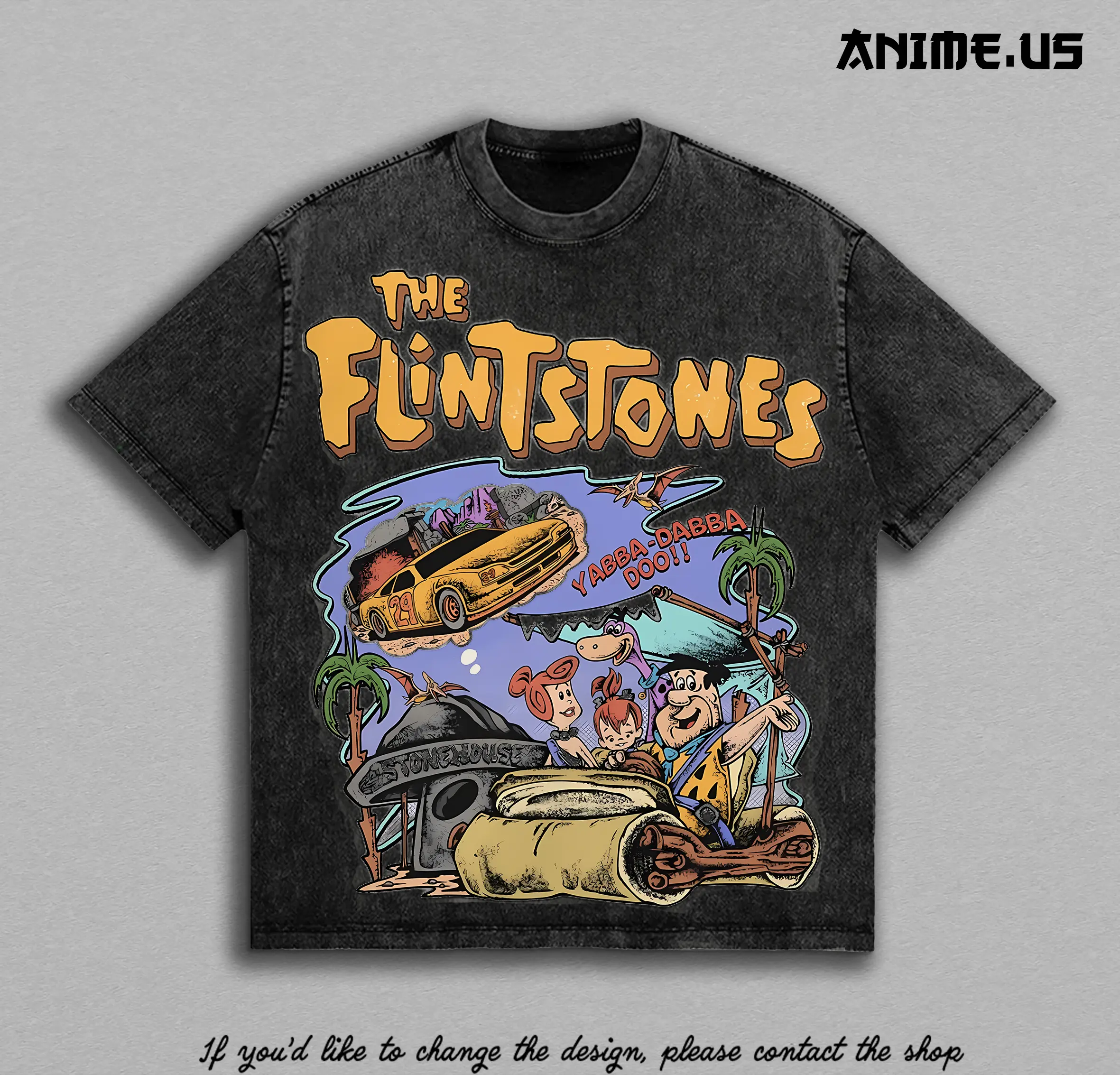 The Flintstones Yabba Dabba Doo Vintage Washed T-Shirt | Fred Flintstone Bedrock Cartoon Graphic Tee | Retro 90s Streetwear