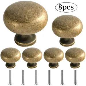 8 Polished Brass Retro Drawer Handles | Round Dresser Knobs with Screws and Mounting Hardware for Easy Installation in Cabinets, Dressers, and Wardrobes