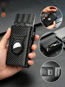 RFID Blocking Carbon Fiber Pop-Up Wallet, Airtag Slot, Slim Credit Card Holder, Zipper Coin Pocket, Anti-Theft Minimalist Organizer for Men