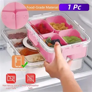1 pack Snackle Box Container, 4 Compartment Serving Tray with Lid, Multipurpose Food Organizer, Multipurpose Home Container, for Candy, Snacks, Plastic Storage Containers, Portable Containers, Bpa Free Plastic, for Gatherings, Outings, Parties