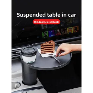 Car Cup Holder Table with Drink Holder for Tesla, Small Floating Tray for Drinks & Snacks, Electric Vehicle Interior Accessory