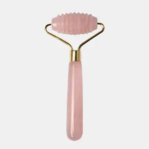 Primally Pure Ridged Roller - Facial Skincare Tool for Comfort and Care Rose Quartz Acne Calming Jade Serum